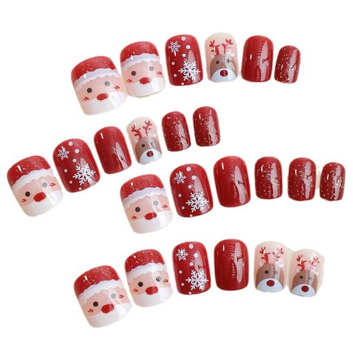 クリスマスネイルチップ24枚入付け爪チップ手作りネイルチップ和風プ光沢つけ爪かわいいシンプル両面テープ付き冬付け爪