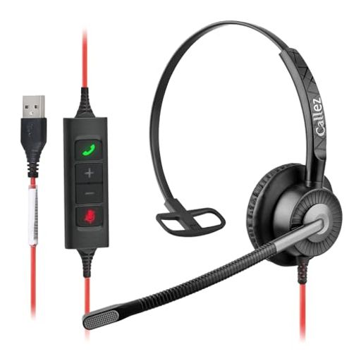 CallezヘッドセットUSB接続片耳PC用ヘッドセットマイク付き有線ヘッドホンダブルノイズキャンセリングENC機能Teams着信応答/終話音量調節ミュート機能350°回転左右兼用超軽量超快適クリア…(2)