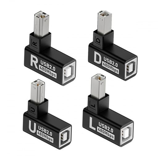 CYアダプター4個/ロットUSB2.0タイプBオス-メス延長アダプター水平垂直角度90度合金シェルプリンタースキャナー用