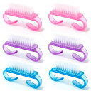 爪ブラシミニ爪掃除ツールネイルブラシマニキュアツール多機能ネイルアートブラシ爪掃除爪垢取り手洗い用手洗いケア持ち運び便利パープル+ピンク+ブルー6個セット