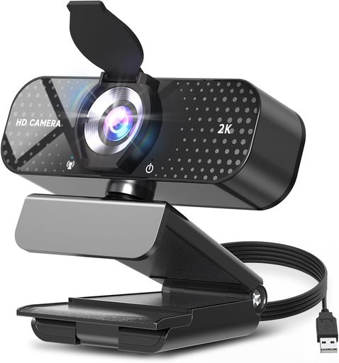 TRAUSIWebカメラウェブカメラHD2Kマイク付きプライバシーカバー広角レンズ自動光補正クリップオン取り..