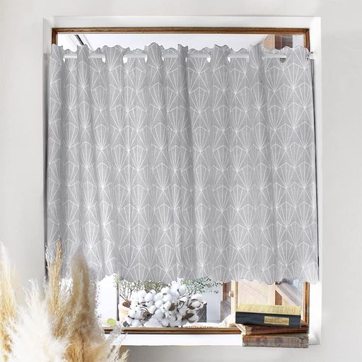 スタイルデコール(STYLEDecor)カフェカーテンラミネート小窓用おしゃれ目隠し70cm丈x幅140cmお風呂グレーシンプルラインW4001230