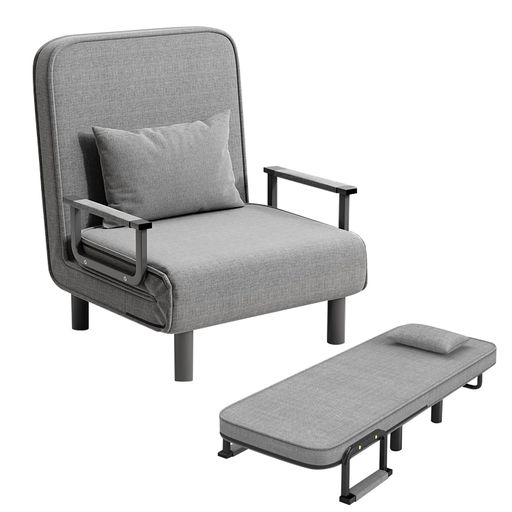 Fainyearnソファーベッド折りたたみ3WAY1人掛け幅80cmクッション付ローソファフロアソファー折りたたみベッド一人暮らしファブリックひじ掛け付き6段階リクライニング(グレー80cm)