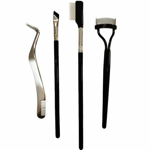 まつ毛コームピンセットまつ毛コームステンレスマスカラコーム眉ブラシまつ毛を分離、マスカラの塊を除去、眉毛を整えるプロ仕様のアイメイクアップツール(4点セット)
