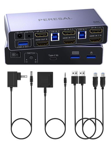 【DPKVMスイッチ2台のモニター2台のパソコン】このHDMIdisplayport(DP)KVMスイッチは、パソコン2台とモニター2台を接続することができます。2つのコンピュータ入力ポートは2つのHDMIポートをサポートします。2つのモニター出力は2つのHDMIモニターに対応しています。HDMIKVMスイッチを使用すると、2台のコンピュータをデュアルディスプレイと2台のUSB3.0デバイス、例えばキーボード、マウス、ハードドライブ、USBメモリ、プリンタに接続できます。このKVMスイッチは、PC、PS4などのさまざまな入力デバイスにも対応しており、Windows7/8/10/11/Vista/XP、Linux、Macなど、さまざまなオペレーティングシステムに対応しています。 【8K@60HzHD】HDMIDPKVMスイッチ2台モニター2台パソコンは8k@60Hzまでの画面表示に対応しています。後方互換性4K@240Hz。注意:8K出力を実現するには、最大8K出力に対応したケーブルを接続する必要があります。