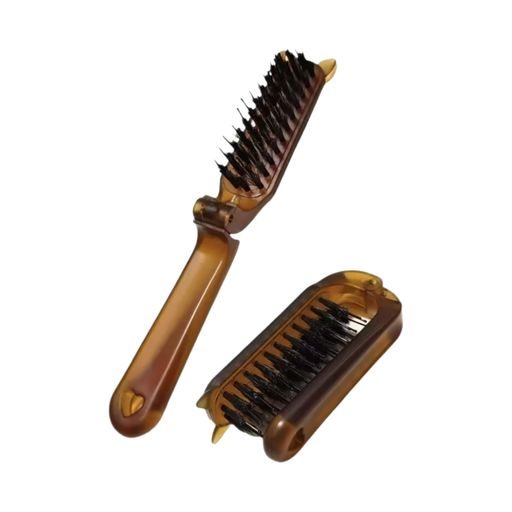 ヘアブラシ 折り畳み コンパクト 携帯 豚毛 ブラシ 髪 ダブルロー設計 ナイロン歯 頭皮ケア 静電気防止 ユニセックス 軽量 旅行用 男女兼用 琥珀色 happynight-10442001 Happy night Rainbow パッケージ画像