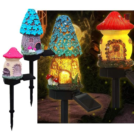 Other - YZYOE2パックのソーラー赤と青のキノコハウスのフロアランプ、ガーデン装飾樹脂のかわいいキノコハウス灯、ワイヤレス夕方から明け方にかけてLEDライトが防水。