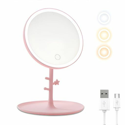 2025年新款鏡ライト付きミラー卓上化粧鏡おしゃれ女優ミラー3色調光無段階調光USB充電式120°回転可能携..