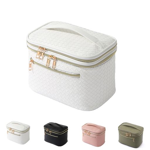 Aylashine化粧ポーチ織物スタイルのポータブル化粧品バッグ大容量フリップカバー二重層ジッパー付き複数のポケットポータブル大容量多機能新しいポータブルネットセレブのクラッチバッ…