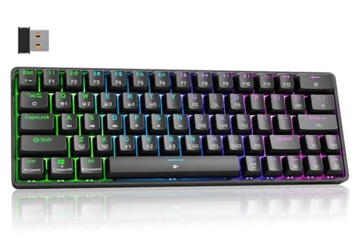 Dierya DK63 ワイヤレスゲーミングメカニカルキーボードBluetooth/2.4G/有線接続 赤軸メカニカルスイッチ 60% キーボード RGBバックライト 全キー無衝突 英語配列 Windows/Mac対応 (ブラック, 赤軸)