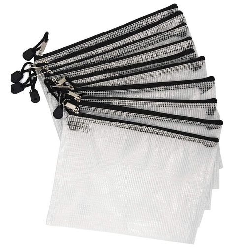 ジッパー式ファイルバッグメッシュドキュメントバッグ新聞雑誌現金収納袋A5判PVC製撥水網目ファスナ付(..