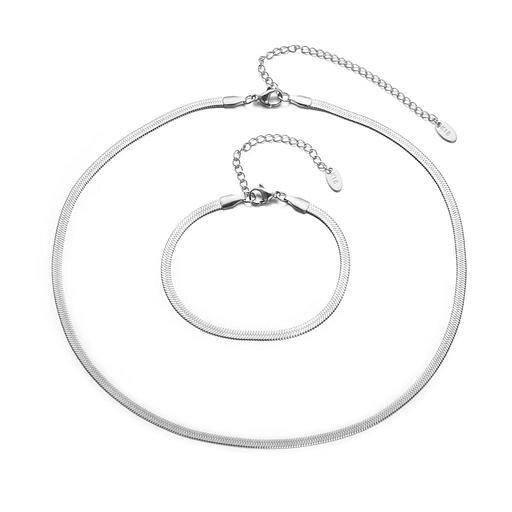 [Aleasha] シルバー チェーン ネックレス ブレスレット セット レディース 幅3mm 長37+8cm調整可能
