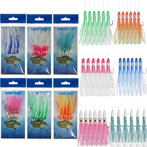 サビキ仕掛け6本鈎サビキ6色トリックさびき大物向け根魚狙い太刀魚ハヤブサシーバスサバタコスカートソフトルアー淡水海水生き餌釣りルアー釣り道具6本セット(6袋入り6色)