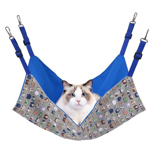 猫 ハンモック Blueekin キャットハンモック ヒモ調整 ケージ用 耐荷重 10KG 通気性 遊び場 丸洗い 金具丈夫 夏冬両用 猫柄