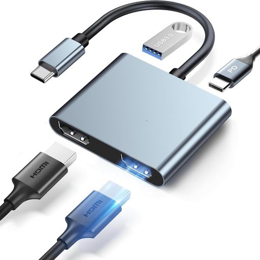 【USB C to 2 HDMI アダプタ】この4K USB HDMI 変換アダプターは、USB Type-C対応のスマホ、PC、タブレット、パソコンなどに特別に設計されました。2つのHDMIポート、USB 3.0ポート、PD高速充電ポートを搭載しており、高品質の画面を同時に楽しめるだけでなく、急速充電も可能です。スマホやUSBメモリからのデータ転送も簡単に行えます。また、他のアダプター/ドライバー/ソフトウェアのダウンロードは不要で、ポートに挿すだけでご利用いただけます。(USB-Cポートがビデオ出力に対応していることを確認ください) 【4K解像度&amp; HDMIポート】HDMI Type-C アダプターは、拡張モードに対応し、クリアで鮮やかな4Kx2K(3840x2160P)解像度の映像を提供します。1つのHDMIポートのみ使用する場合は最大4K (60Hz) 、2つのHDMIポートを使用する場合は 4K (30Hz) での出力が可能となり、複数の鮮明なディスプレイでコンテンツをお楽しみ。 ミラーモードと拡張モードをサポート。