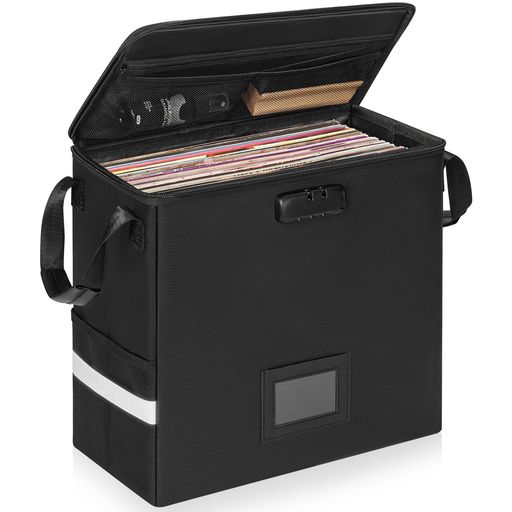 BQKOZFINレコードケースビニールレコード保管ボックス長さ34x幅17x高い34cm防火・防水・防塵強化版12インチLPレコード用収納ボックス蓋付きLP盤約35枚収納可能(ブラック)