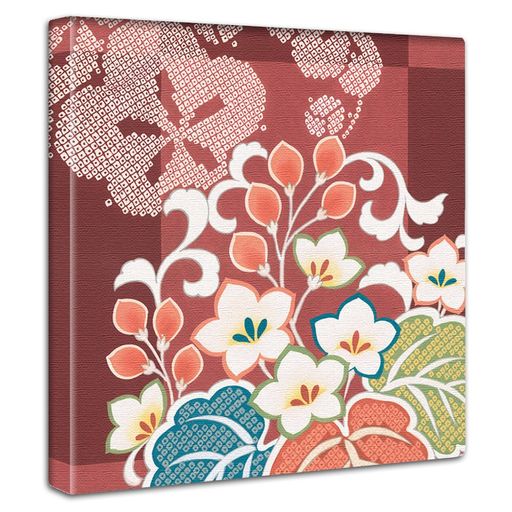 和着物アートパネル30cmx30cm日本製ポスターおしゃれインテリア模様替えリビング内装花レッドファッションファブリックパネルpat-0193