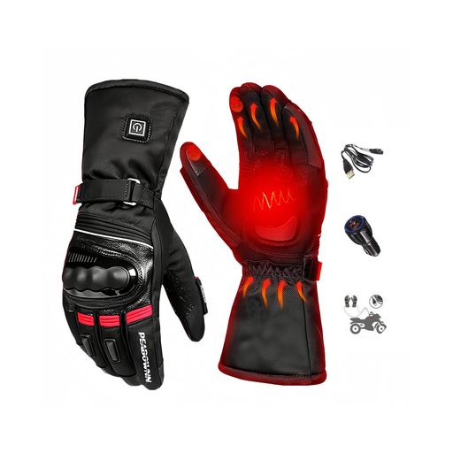 Gloves - Peabownnバイク電熱グローブバイク-Usb給電車体給電冬用防水手袋、指先の加熱、皮革、防寒防風、撥水加工タッチパネル対応、衝撃吸収、革、ワイパー、クリスマス、誕生日、父のギフト人…