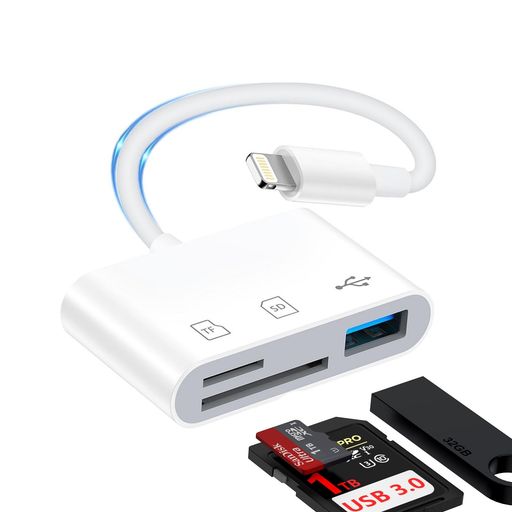 IPHONESDカードリーダー3IN1USB/SD/TF変換アダプタMFI認証LIGHTNING外付メモリーカードリーダーUSB3.0双方向高速データ転送設定不要LIGHTNING-SD力ードカメラリーダー