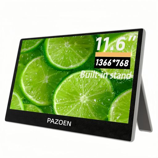 PAZOENモバイルディスプレイ11.6インチ1366x768pHD16:9画像比非光沢パネル薄型軽量サブモニター小型モニター隠しブラケット内蔵スピーカーVESA対応USBType-C/MiniHDMIポート