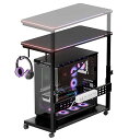ZIFTY昇降式pcラックパソコンラックL字デスク対応PCデスク70x35cmデスクサイドラックPCワゴン高さ調整可能(60~75cm)PCラックヘッドホンハンガー付RGBマウスパッド付通気背板穴あきパネル付電…