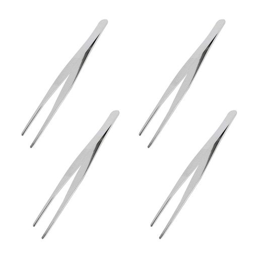 Aoje-Linkステンレス鋼ストレート鈍ピンセット、精密水平鋸歯状チップ付き、修理、バーベキュー、補助..