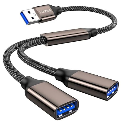 MOGOODUSB分岐器USBto2*USB3.0スプリッタYケーブル二股1進2出2分岐充電/データ伝送ポート拡張ハブノートパソコン、Mac、自動車、XboxOne、PS4、PS5、プリンタ、キーボードに対応