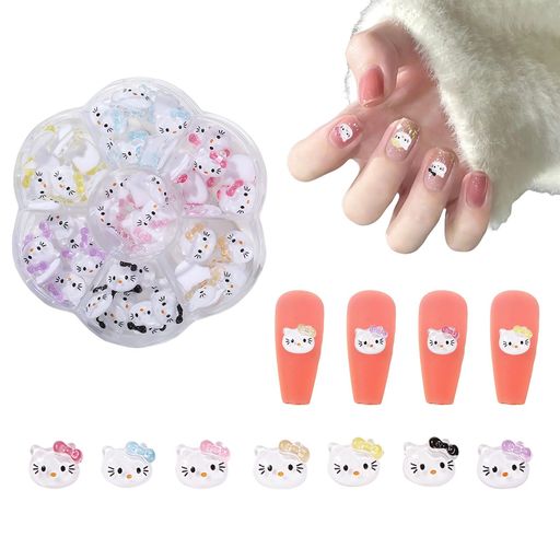ネイルパーツキティ1ケース入りキティネイルデコレーション可愛い大きいネイルストーン3d立体ジュエリーパーツ手芸ハンドメイドデコパーツ(マルチカラーC)