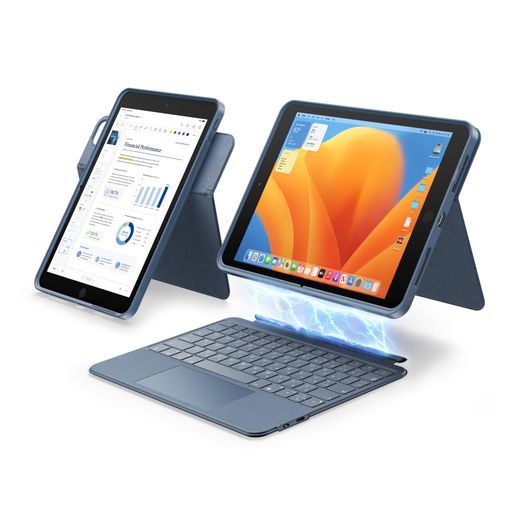 HOU Combo キーボードケース for iPad 第9世代 (10.2インチ, 2021年) & 第8世代 (2020年) & 第7世代 (2019年) マルチタッチトラックパッド搭載, 7色バックライト, 薄型軽量, 回転・着脱可能,