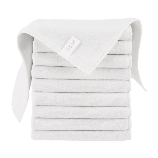 VKCHEFふきん台拭きキッチンタオルマイクロファイバークロスぞうきん食器拭き雑巾吸水速乾業務用厚手お掃除台拭きお掃除タオルクリーニングクロス10枚白い30*30cm窓鏡掃除用品