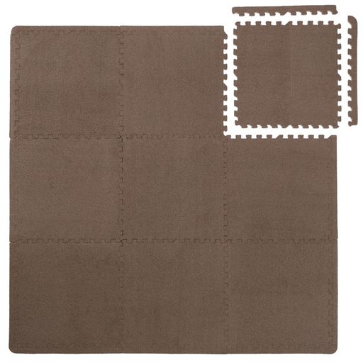 Floor Materials - ユノックスジョイントカーペットマット30x30x0.8cm9枚セットフチ付き抗菌加工水洗いOK床暖房対応ノンホルムアルデヒド床保護キズ防止防音振動吸収床材柔らか起毛タイプ[ブラウン]