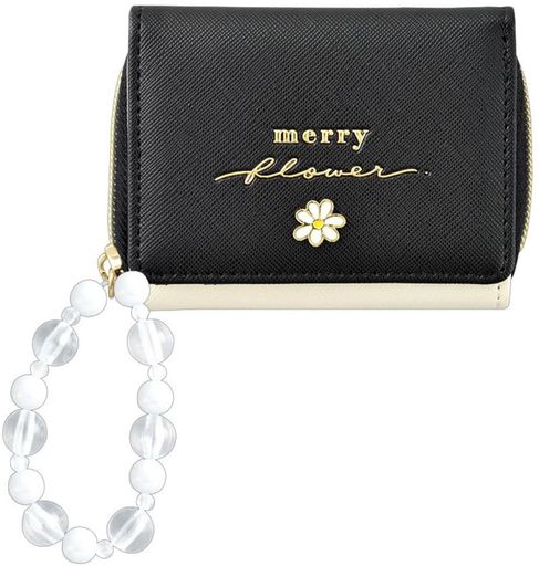 クラックス三つ折りサイフ/フラワー/ブラック118394