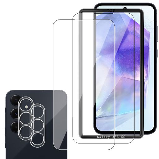 Wigsii対応GalaxyA555GSC-53E/SCG27用ガラスフィルム【2+2枚セット+ガイド枠付き】GalaxyA555GSC-53E/SCG27保護フィルム*2+カメラフィルム*2【高品質