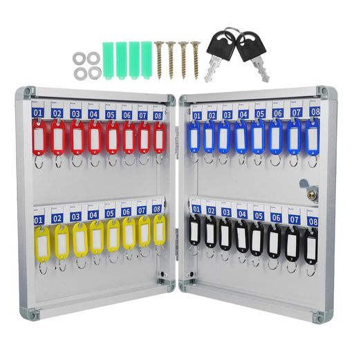 STOBOKキーボックス壁掛け鍵収納キーケースロック付き家庭会社事務所業務用オフィス32キー収納鍵付きタグ付き鍵2本付き