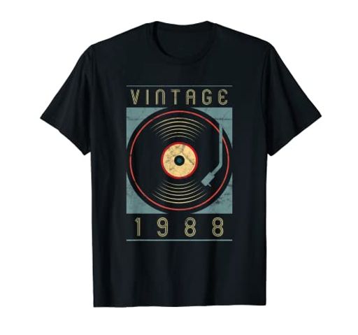 ヴィンテージ1988ビニールレトロターンテーブル誕生日DJグラフィックTシャツ