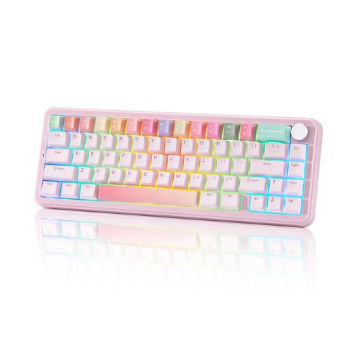 YUNZII B68 65% ワイヤレスメカニカルキーボード ゲーミングキーボード BT5.0/2.4GHz/有線 ホットスワップ対応 ガスケットキーボード RGBバックライトWin/Mac用 技適認証取得 (ピンク, ココアクリー…