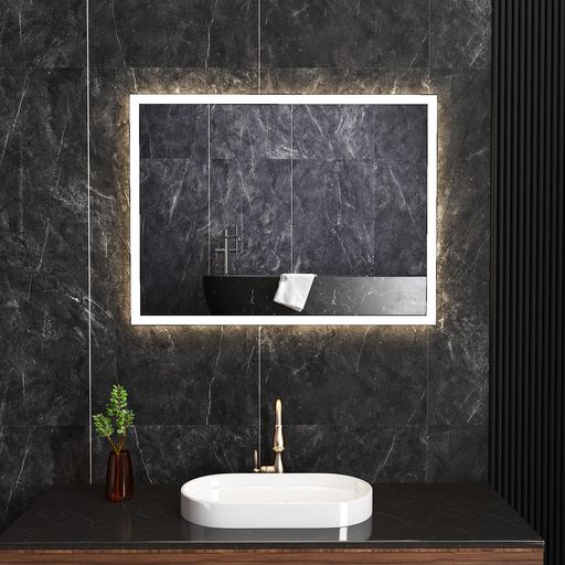 Sunrosaミラー鏡LED壁掛けガラス女優ミラー洗面台浴室くもり止め鏡おしゃれ三色調光&記憶機能曇り止め..