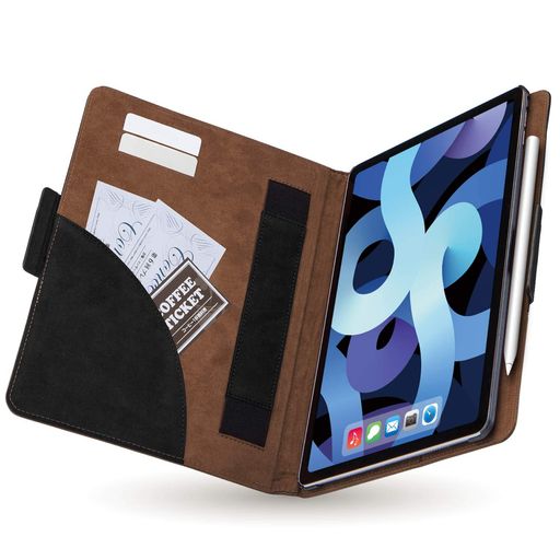 エレコムiPadAir10.9第5/4世代(2022/2020年)レザーケース手帳型フリーアングルツートンカラーブラックT..