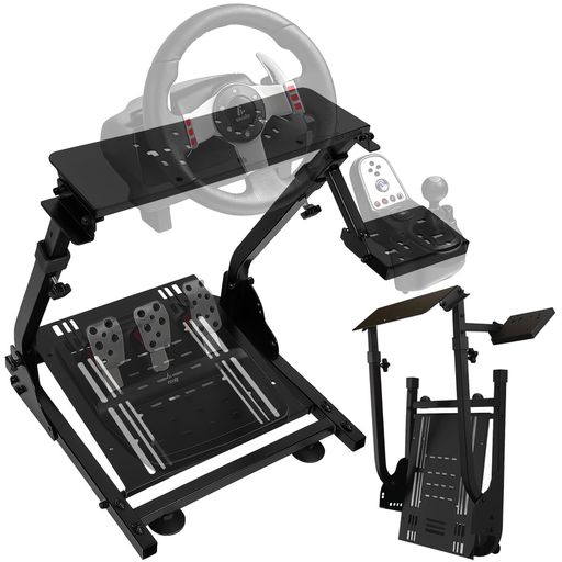 EastEamilyレーシングホイールスタンド折りたたみレーシングコックピット高さと傾き調整可能金属製頑丈安定性ステアリングホイールスタンドドライビングシミュレーターギアシフター用…