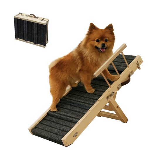 Figfey ペットスロープ 犬スロープ 4段階 木製 ドッグスロープ ドッグステップ スロープ 介護用 シニア犬 折りたたみ 天然木 高さ調節 角度調節 コンパクト 持ち運び 滑り止め付 ベッド 大…