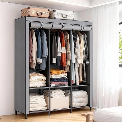 Wardrobe - NODIBROワードローブカバー付きクローゼット大容量不織布衣類収納ラックおしゃれ簡単組み立て式衣類の保管と整理ハンガーラック省スペース防水防塵防汚耐用日本語説明書付き約幅127x奥…