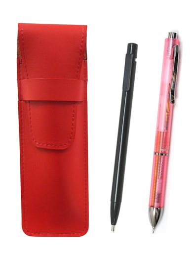 2個パックスリム牛革ペンケース赤極細ノック式消しゴム黒と3メカジャパンクリアセットピンクASRER15B-CL3M-P-2