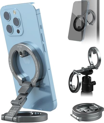 Other - デュアルマグネット電話ホルダーiPhone1615141312ProMaxPlusシリーズ対応1/4インチネジ三脚マウントジム用マグネット電話スタンド旅行用スマホホルダー車車載ホルダー(シルバー)