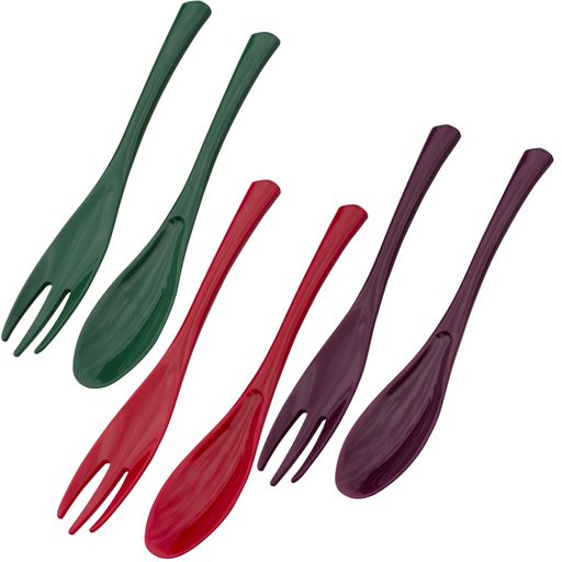 牛丼屋さんの食べやすいスプーン&フォークセット子供大人お口にフィットカレー牛丼親子丼長い柄スリム耐熱プラスチック食洗機対応各3色セット