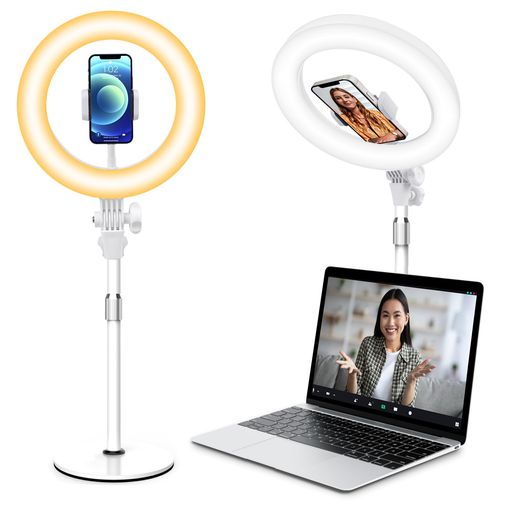 🌸【高品質高輝度・10インチ】このリングライトは、120箇の高輝度LEDライトを搭載し、最大800ルーメンの明るさで、デスクトップや顔をよく明るく照らす、最適な卓上リングライトです。柔らかな光なので、長時間使用しても目に負担がかかりません。安心的に使いましょう!また、影に邪魔されず、顔や物体を均一に照らす独自の無影技術を採用し、自然で明るい映像を実現。撮影、オンライン会議、ライブ配信、メイク美容化粧の照明に最適です! 🌸【30段階調整可能】電球色・昼光色・寒色(2900Kから6500Kまで)の三段色温度に切り替えられ、10段階の明暗調節も可能のリングライト。これにより、必要な光の色調や明るさを精確に制御することができ、過度な露出や暗さ、不適切な色合いなどの問題を効果的に防ぎ、自然で明るい印象の映像を実現します。撮影やオンライン会議、ライブ配信、メイク美容の際にも快適にご使用いただけます。 🌸【多角度調整・安定性抜群】前後180度の調節、水平方向360度の回転に対応しており、様々な照明角度に対応でき、非常に優れた撮影ライトです。