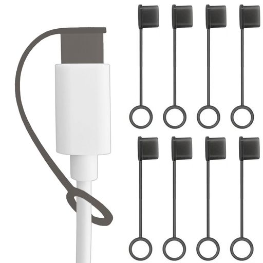 VSuRing USB Type-C(オス)用 保護カバーキャップ 脱落防止 シリコン製 ソフト リード付 USB C ケーブル コネクタカバー キャップ 防塵 防湿 防錆 端子保護キャップ 保護カバー 黒 8個入