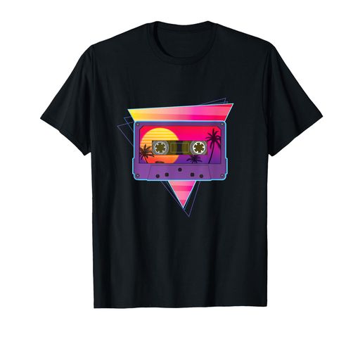 カセットテープサンセットパームスポーツカー80’sTシャツ