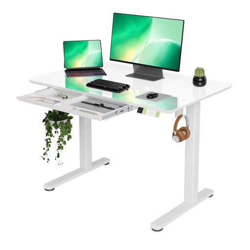 Claiks昇降デスクガラススタンディングデスク電動昇降式デスク上下昇降テーブル幅100cm*奥行き60cmテレワークオフィスデスク在宅ワークパソコンデスク高さ調節メモリー機能ホワイトフレ…