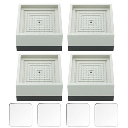 洗濯機防振マット4cm高さ調節可能500kg耐荷重ジェルマット4個セット+防振ゴム付属重ね付け対応防音滑り..