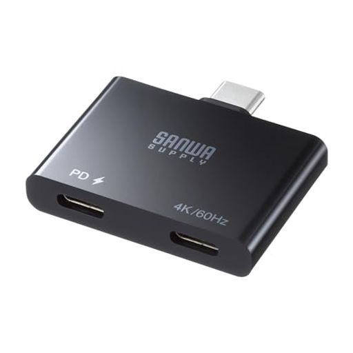 USB Type-C搭載(映像出力に対応したType-Cポートのみ)のパソコンやタブレット、スマートフォンからのUSB Type-C映像出力を、PD充電をしながらのUSB Type-C映像出力に拡張できるアダプタです。 iPhone/iPadなどポート数の少ない機器からのUSB Type-Cディスプレイ出力の際に、PD充電をしながらの映像出力が可能になります。 最大100WまでのPDアダプタに対応しており、本製品経由でパソコン/タブレット/スマートフォンに充電することもできます。 コンパクトなアダプタ型なのですっきりと接続できます。はるかに小さいご購入前にご確認くださいはるかに大きい※USB Type-Cポートを搭載し、DisplayPort Alternate Modeに対応しているパソコン/タブレット/スマートフォンでご使用いただけます。※USB PD対応機器への充電時は、別途USB PDアダプタをご用意ください。※本製品の最大転送速度はUSB 2.0、480Mbps(理論値)になります。※本製品はUSB2.0、480Mbpsに対応しておりますがUSB2.0、480Mbps(理論値)の転送速度を保証するものではありません。